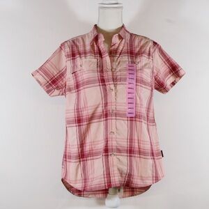 Eddie Bauer Short Sleeve Adventure Pink Peach Starling Plaid Button-Front Shirt